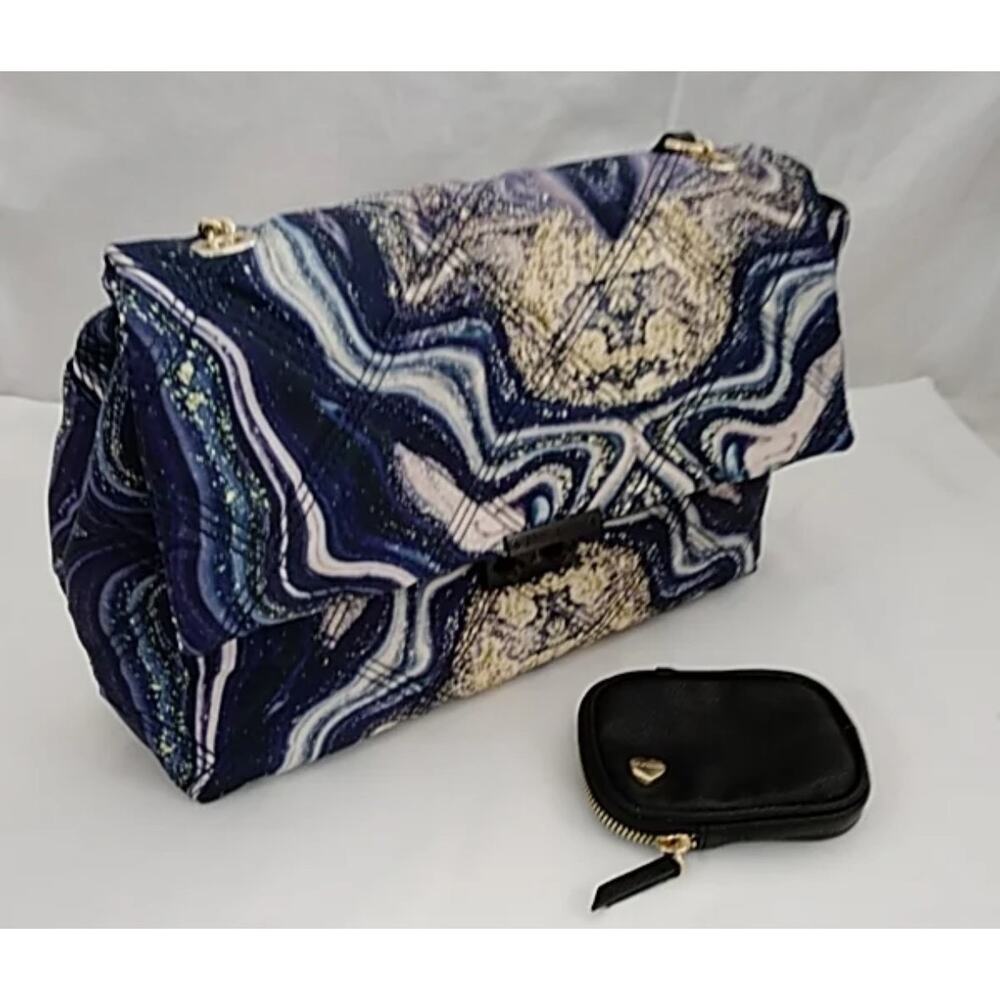 BETSEY JOHNSON XO Jade Nylon Tote Bag Blue Gold Swirl Marbleized Celestial Print
